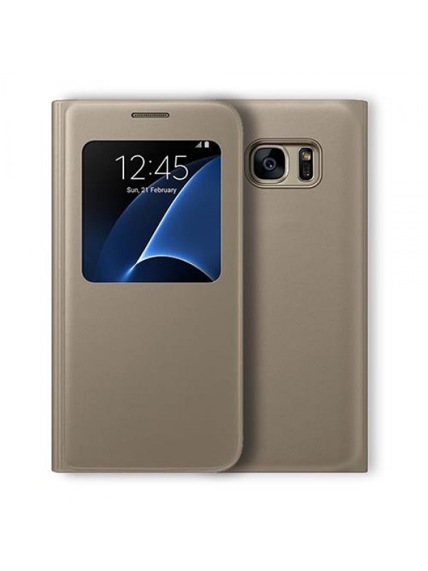 Samsung S7 Yan Kapaklı Flip Wallet Kılıf Gold…
