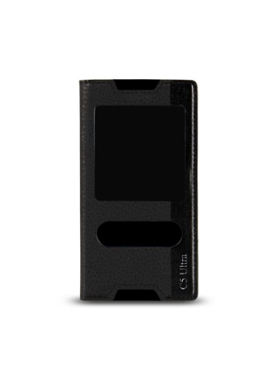 Sony Xperia C5 Ultra - Gizli Mıknatıslı Pencereli Magnum Kılıf Siyah