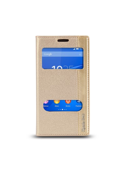 Sony Xperia E4G Gizli Mıknatıslı Pencereli Magnum Kılıf Gold