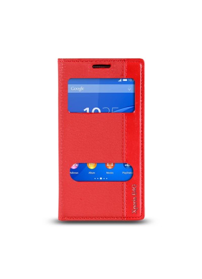 Sony Xperia E4G Gizli Mıknatıslı Pencereli Magnum Kılıf Kırmızı