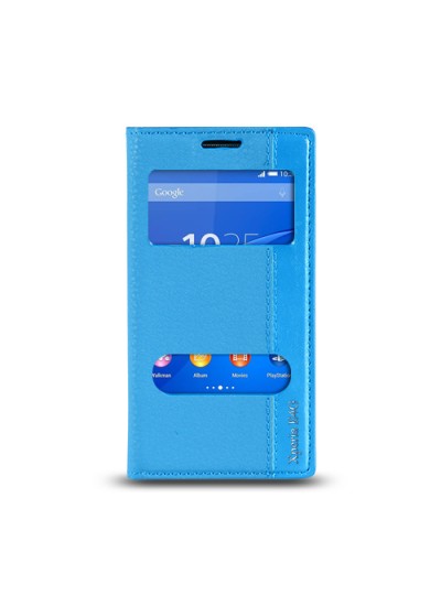 Sony Xperia E4G Gizli Mıknatıslı Pencereli Magnum Kılıf Mavi