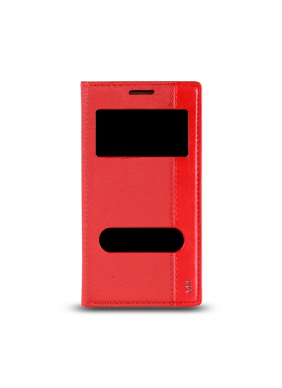 Sony Xperia M4 Aqua Gizli Mıknatıslı Pencereli Magnum Kılıf Kırmızı