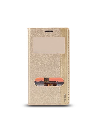 Vestel Venus V3 5570 - Gizli Mıknatıslı Pencereli Magnum Kılıf Gold