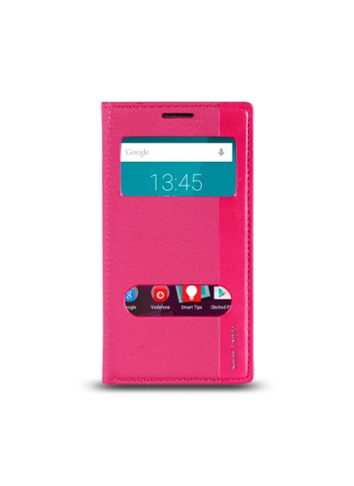 Vodafone Smart 7 Style Gizli Mıknatıslı Pencereli Magnum Kılıf Pembe
