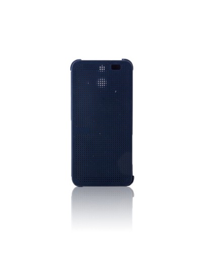 HTC One E8 Dot View Yan Kapaklı Uyku Modlu Kılıf Mavi