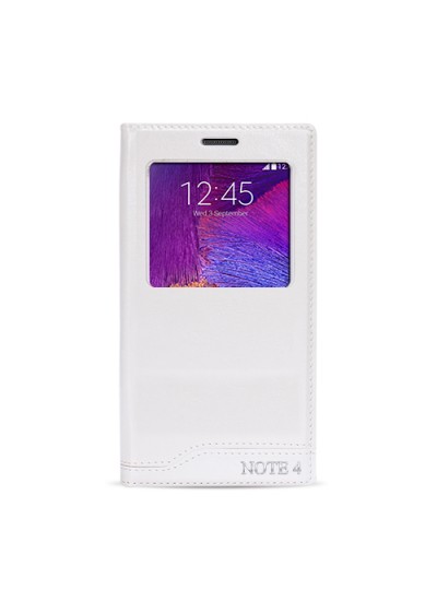 FitCase Dolce Samsung Note 4 (N910) Gizli Mıknatıslı Pencereli Kılıf Beyaz