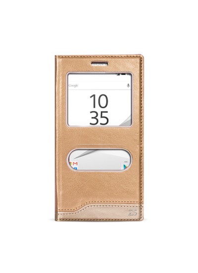 FitCase Dolce Sony Xperia Z5 Gizli Mıknatıslı Pencereli Kılıf Gold
