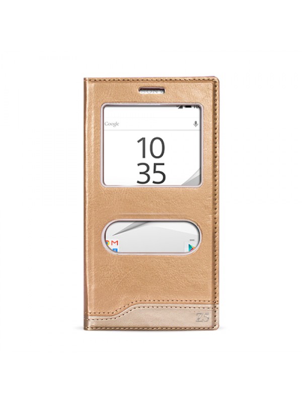 FitCase Dolce Sony Xperia Z5 Gizli Mıknatıslı Pencereli Kılıf Gold…