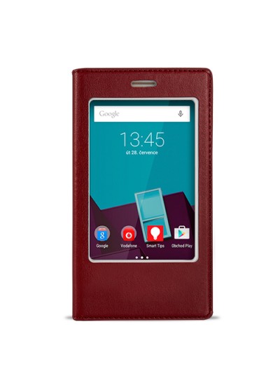 FitCase Dolce Vodafone Smart 7 Style Gizli Mıknatıslı Pencereli Kılıf Bordo