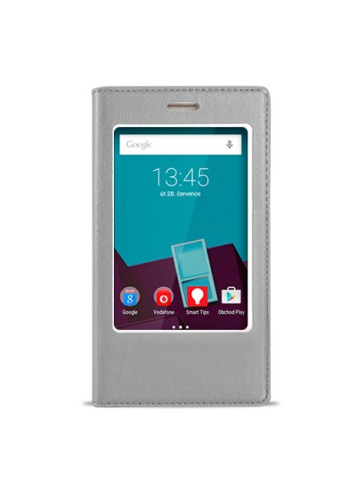 FitCase Dolce Vodafone Smart 7 Style Gizli Mıknatıslı Pencereli Kılıf Gri