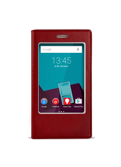 FitCase Dolce Vodafone Smart 7 Style Gizli Mıknatıslı Pencereli Kılıf Kırmızı