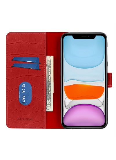 iPhone 11 Kılıf Kroko Desen Kapaklı Cüzdanlı
