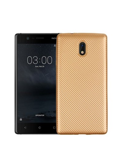 FitCase Nokia 3 Carbon Desen Arka Kapak Gold
