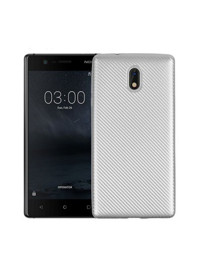 FitCase Nokia 3 Carbon Desen Arka Kapak Silver