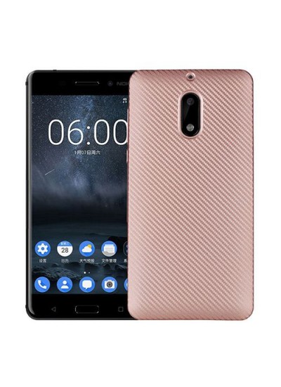 FitCase Nokia 6 Carbon Desen Arka Kapak Rose Gold