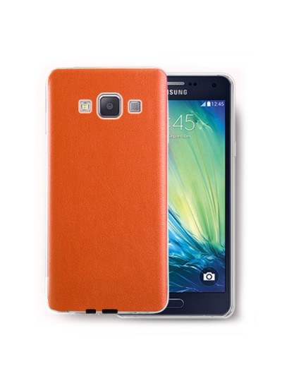 FitCase Samsung Galaxy A7 (A700) Kılıf Deri Dokulu Arka Kapak Turuncu
