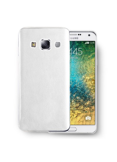 FitCase Samsung Galaxy E5 (E500) Kılıf Deri Dokulu Arka Kılıf Beyaz