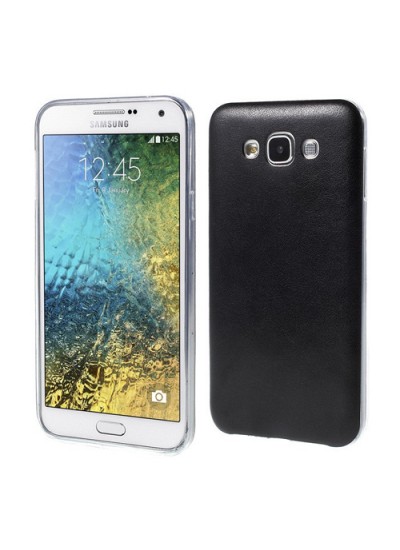 FitCase Samsung Galaxy E7 (E700) Kılıf Deri Dokulu Arka Kılıf Siyah