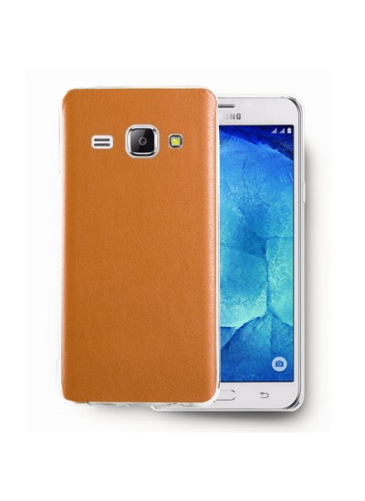 FitCase Samsung Galaxy J1 (J100) Kılıf Deri Dokulu Arka Kapak Turuncu