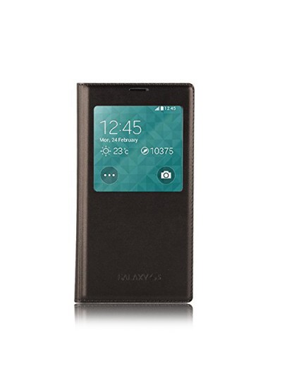 FitCase Samsung Galaxy S5 (G900) S View Dikişli Deri Pencereli Kılıf Siyah