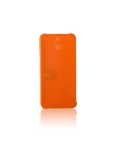 HTC One E8 Dot View Yan Kapaklı Uyku Modlu Kılıf Turuncu