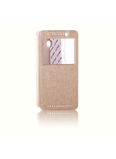 HTC One E8 Yan Kapaklı Standlı Kılıf Gold