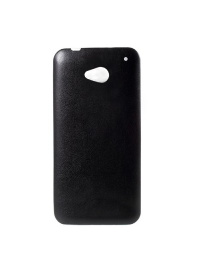 HTC One M7 Kılıf Deri Dokulu Arka Kapak Siyah