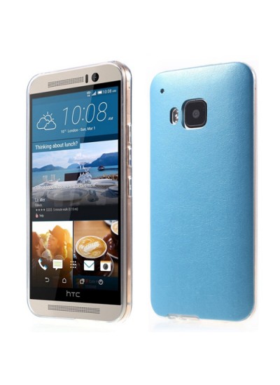 HTC One M9 Kılıf Deri Dokulu Arka Kapak Mavi