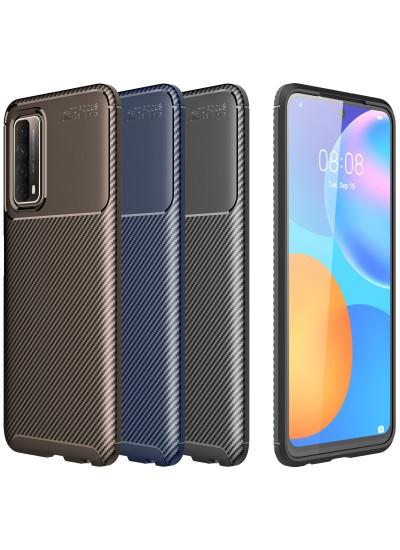 Huawei P Smart 2021 Kılıf Focus Carbon Desen Silikon Arka Kapak