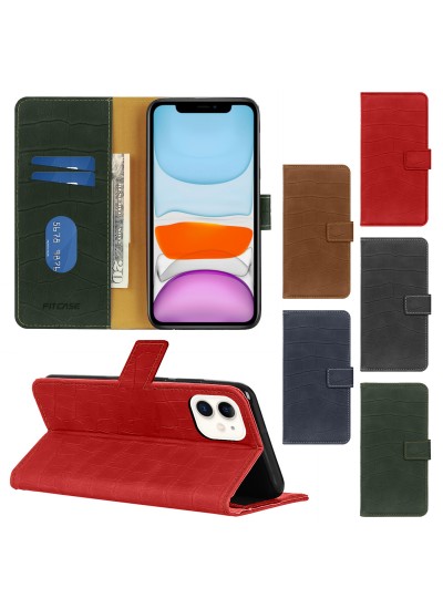iPhone 11 Kılıf Kroko Desen Kapaklı Cüzdanlı