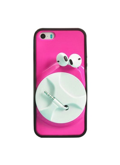 iPhone 5-5s-SE Kulaklık Makaralı Arka Kapak Pembe