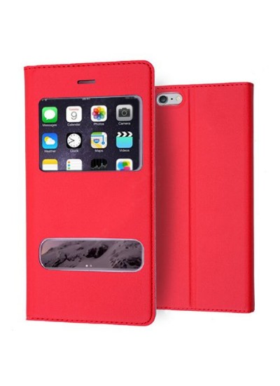 iPhone 6 Plus Gizli Mıknatıslı Pencereli Kılıf Kırmızı
