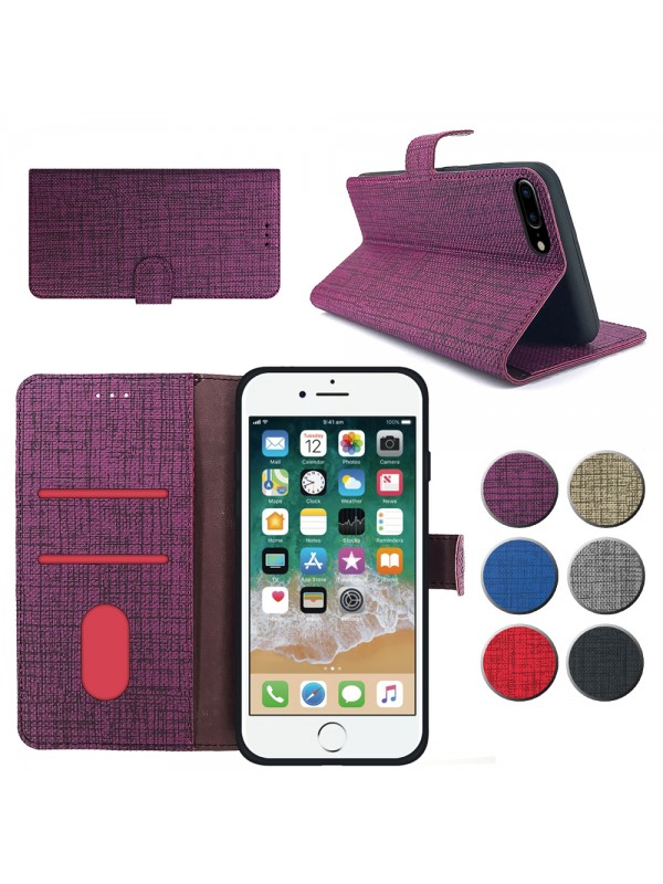 iPhone 7 Plus / 8 Plus Kılıf FitCase Fabric Kapaklı Cüzdanlı…
