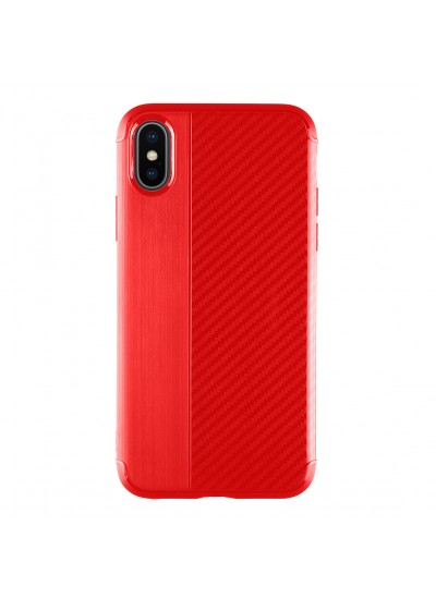 iPhone X/XS Half Carbon Silikon Arka Kapak Kırmızı