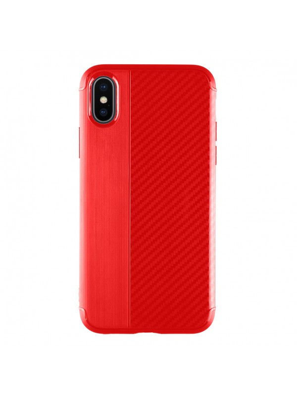 iPhone X/XS Half Carbon Silikon Arka Kapak Kırmızı…