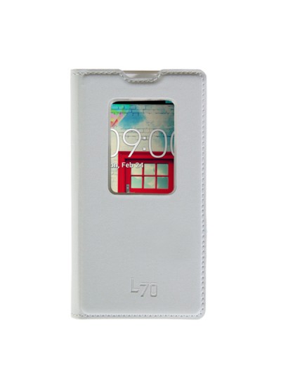 LG L70 D320 S View Dikişli Deri Pencereli Uyku Modlu Kılıf Beyaz