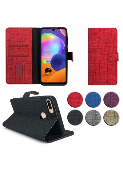 Oppo A5s Kılıf FitCase Fabric Kapaklı Cüzdanlı