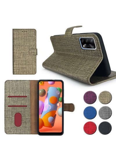 Oppo A74 Kılıf FitCase Fabric Kapaklı Cüzdanlı
