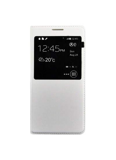 Samsung Alpha G850 S View Dikişli Deri Pencereli Kılıf Beyaz