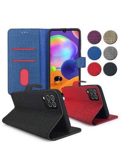 Samsung Galaxy A22 Kılıf FitCase Fabric Kapaklı Cüzdanlı