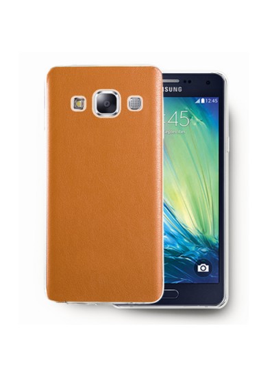 Samsung Galaxy A5 (A500) Kılıf Deri Dokulu Arka Kapak Turuncu