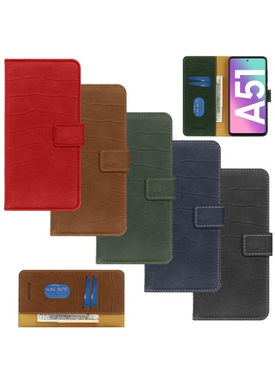 Samsung Galaxy A51 Kılıf Kroko Desen Kapaklı Cüzdanlı