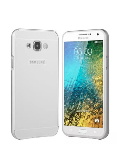 Samsung Galaxy E5 0,7 mm Metal Bumper Arka Koruma Kapaklı Gri