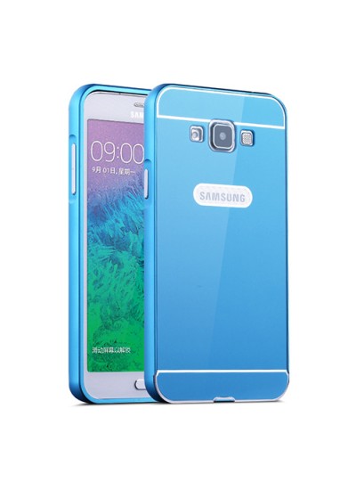 Samsung Galaxy E7 0,7 mm Metal Bumper Arka Koruma Kapaklı Mavi