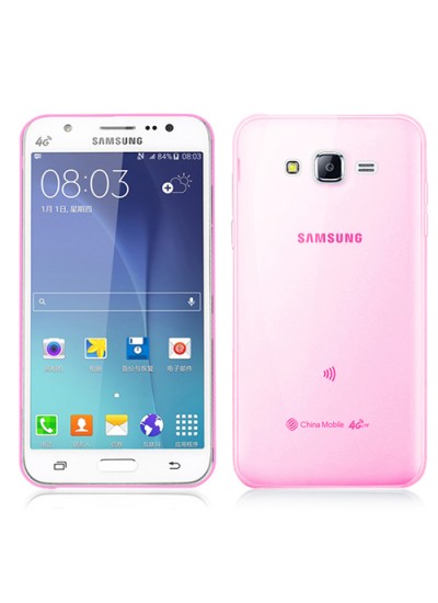 Samsung Galaxy J5 (J500) Kılıf Soft Silikon Şeffaf-Pembe Arka Kapak