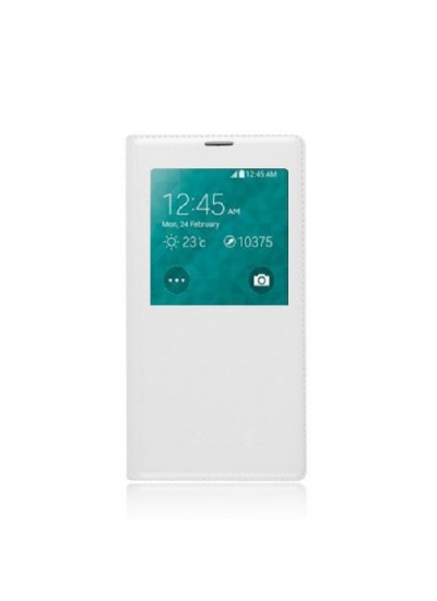Samsung Galaxy S5 G900FQ S View Dikişli Deri Pencereli Kılıf Beyaz
