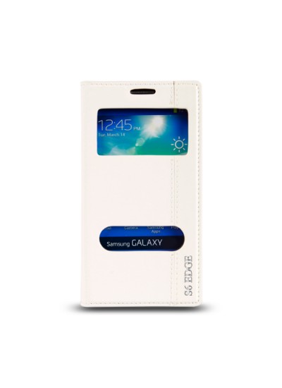Samsung Galaxy S6 EDGE (G925) Gizli Mıknatıslı Pencereli Magnum Kılıf Beyaz
