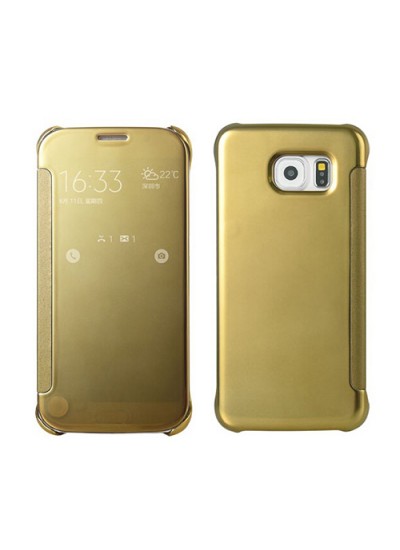 Samsung Galaxy S6 (G920) S View Şeffaf Cover Uyku Modlu Kılıf Gold
