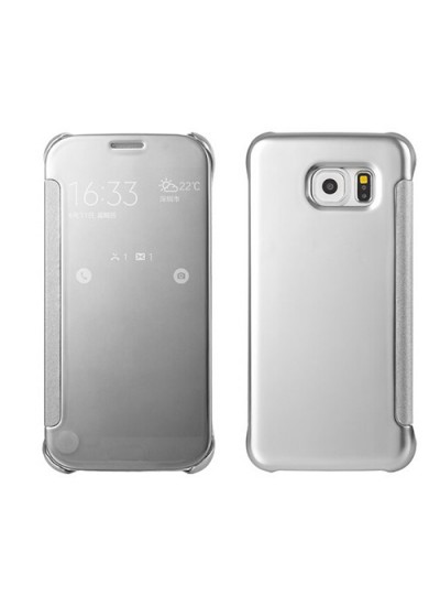 Samsung Galaxy S6 (G920) S View Şeffaf Cover Uyku Modlu Kılıf Silver