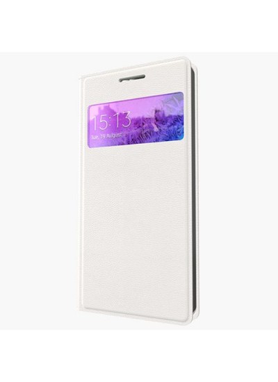 Samsung I9190 S4 Mini S View Dikişli Deri Pencereli Uyku Modlu Kılıf Beyaz